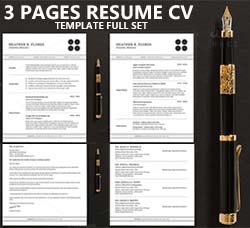 个人简历模板(INDD/DOCX/PSD)：3 Pages Resume CV Template Full Set